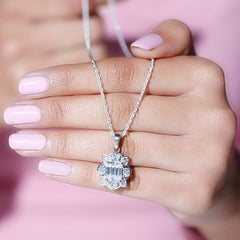 Certified Emerald Cut Moissanite Designer Wedding Necklace