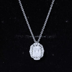 Certified 6X8 MM Moissanite Emerald Cut Wedding Necklace in Silver
