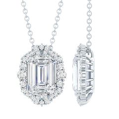 Certified 6X8 MM Moissanite Emerald Cut Wedding Necklace in Silver