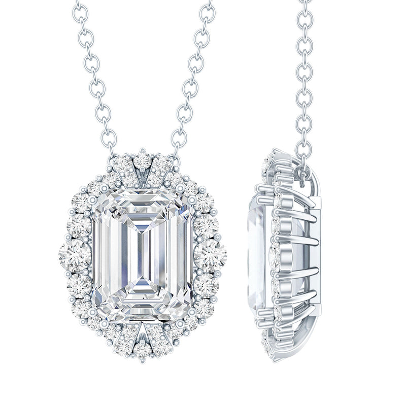 Certified 6X8 MM Moissanite Emerald Cut Wedding Necklace in Silver