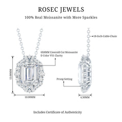 Certified 6X8 MM Moissanite Emerald Cut Wedding Necklace in Silver
