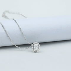 Certified 6X8 MM Moissanite Emerald Cut Wedding Necklace in Silver