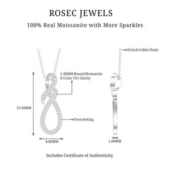 Certified Moissanite Infinity Pendant Necklace with Silver Chain