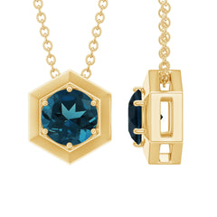 1 CT Simple London Blue Topaz Solitaire Gold Pendant