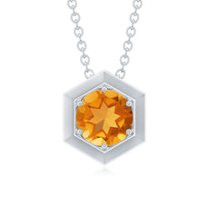1.25 CT Natural Citrine Solitaire Hexagon Pendant in Gold