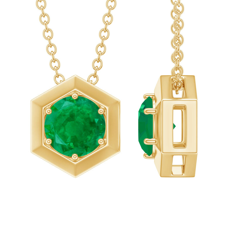5MM Solitaire Emerald Hexagon Pendant Necklace