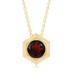Solitaire Garnet Hexagonal Pendant Necklace