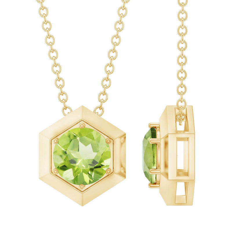 1 CT Hexagon Pendant for Women with Solitaire Round Peridot