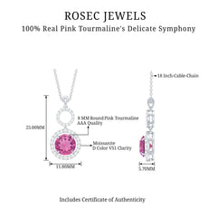 1 CT Pink Tourmaline and Moissanite Dangle Pendant Necklace
