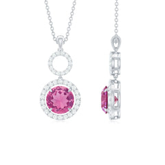 1 CT Pink Tourmaline and Moissanite Dangle Pendant Necklace