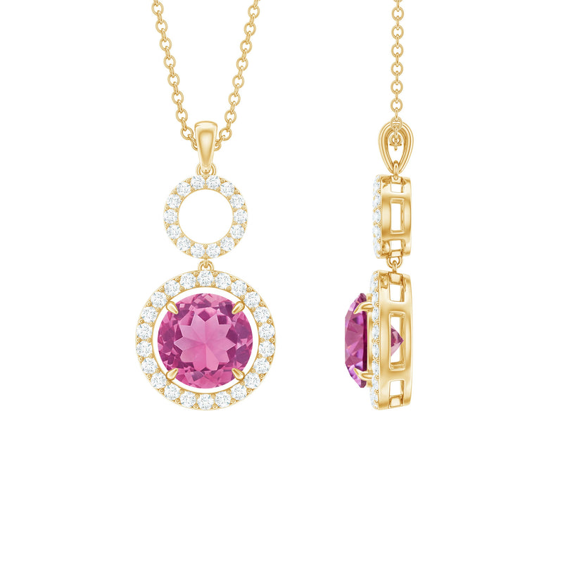 1 CT Pink Tourmaline and Moissanite Dangle Pendant Necklace