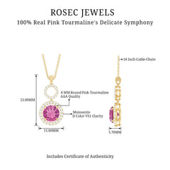 1 CT Pink Tourmaline and Moissanite Dangle Pendant Necklace