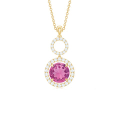 1 CT Pink Tourmaline and Moissanite Dangle Pendant Necklace