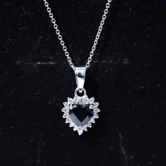 Natural Black Spinel Heart Shape Necklace with Moissanite Halo