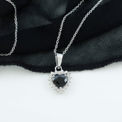 Natural Black Spinel Heart Shape Necklace with Moissanite Halo