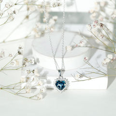 Certified 2 Carat London Blue Topaz Heart Locket With Silver Chain