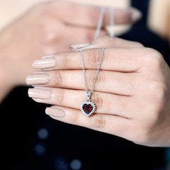 Real 4 Carat Garnet Heart Pendant Necklace With Silver Chain