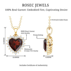 Garnet Heart Pendant Necklace with Moissanite Halo