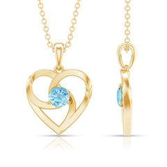 March Birthstone Aquamarine Solitaire Heart Necklace With Chain