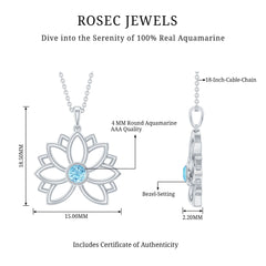Solitaire Aquamarine Lotus Flower Pendant in Bezel Setting