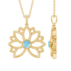 Solitaire Aquamarine Lotus Flower Pendant in Bezel Setting