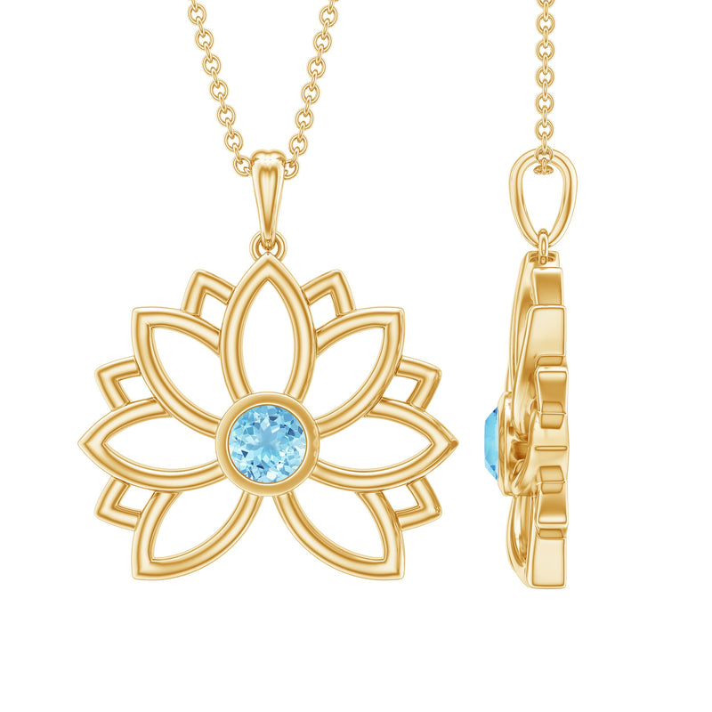 Solitaire Aquamarine Lotus Flower Pendant in Bezel Setting