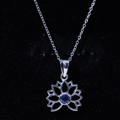 Real Blue Sapphire Lotus Flower Necklace with Chain