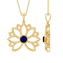 Real Blue Sapphire Lotus Flower Necklace with Chain