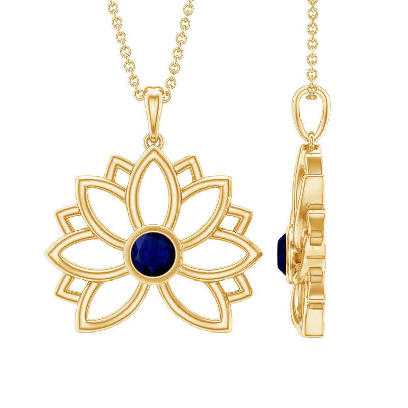 Real Blue Sapphire Lotus Flower Necklace with Chain