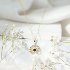 Real Blue Sapphire Lotus Flower Necklace with Chain