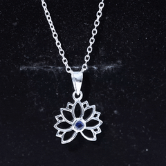 Lab Grown Blue Sapphire Lotus Flower Necklace With Chain