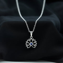 Lab Grown Blue Sapphire Lotus Flower Necklace With Chain