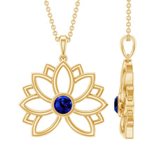 Lab Grown Blue Sapphire Lotus Flower Necklace With Chain