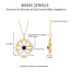 Lab Grown Blue Sapphire Lotus Flower Necklace With Chain