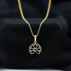 Lab Grown Blue Sapphire Lotus Flower Necklace With Chain