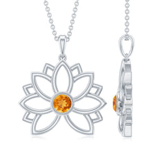 Bezel Set Citrine Lotus Flower Necklace With Chain
