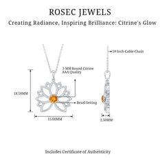 Bezel Set Citrine Lotus Flower Necklace With Chain