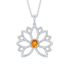 Bezel Set Citrine Lotus Flower Necklace With Chain