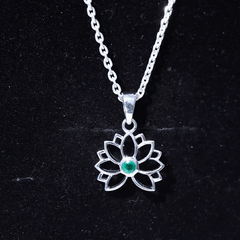 Genuine Emerald Lotus Necklace With Chain