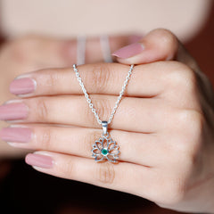 Genuine Emerald Lotus Necklace With Chain