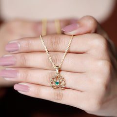 Genuine Emerald Lotus Necklace With Chain