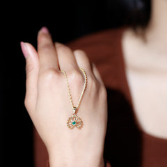 Genuine Emerald Lotus Necklace With Chain