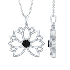 Bezel Set Lab Grown Black Diamond Lotus Flower Necklace