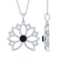 Bezel Set Lab Grown Black Diamond Lotus Flower Necklace