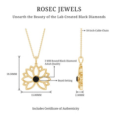 Bezel Set Lab Grown Black Diamond Lotus Flower Necklace