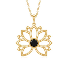 Bezel Set Lab Grown Black Diamond Lotus Flower Necklace