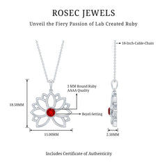3 MM Created Ruby Lotus Flower Gold Necklace