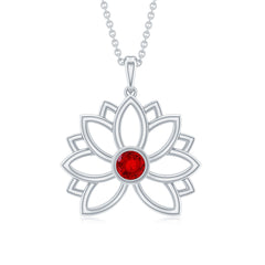 3 MM Created Ruby Lotus Flower Gold Necklace