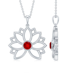 3 MM Created Ruby Lotus Flower Gold Necklace