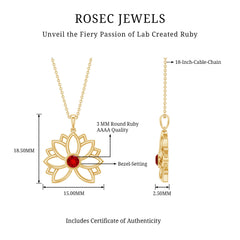 3 MM Created Ruby Lotus Flower Gold Necklace